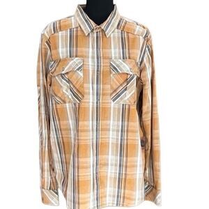 PRANA Western style plaid Shirt with snap front and snap cuffs/chest pockets M